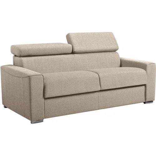 Canapé 3 Places Convertible Express En Tissu Beige - Couchage Lattes Larges 140 Cm - Matelas 22 Cm Avec Mémoire De Forme Vizir