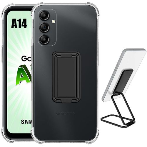 Coque Pour Samsung Galaxy A14 4g/5g Silicone Transparent Antichoc Avec Support Pliable Métal Noir - Booling