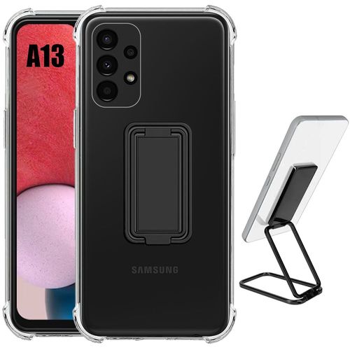 Coque Pour Samsung Galaxy A13 4g/5g Silicone Transparent Antichoc Avec Support Pliable Métal Noir - Booling