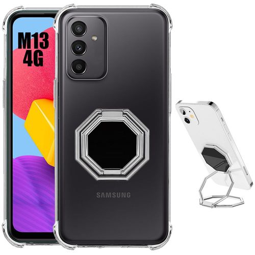 Coque Pour Samsung Galaxy M13 Silicone Coins Renforcés Transparent Avec Support Multi-Angle Rotatif Argenté - Booling