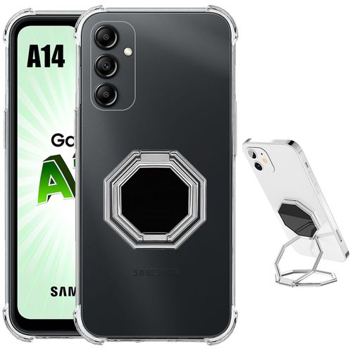 Coque Silicone Pour Samsung Galaxy A14 4g/5g Antichoc Avec Support Octogonal Réglable Argenté - Booling