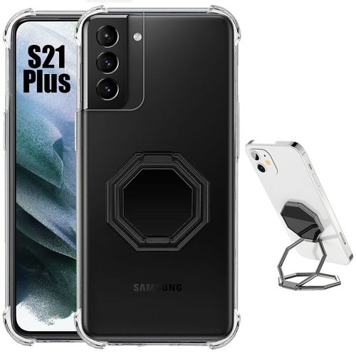 Coque Pour Samsung Galaxy S21+/S21 Plus Transparent Antichoc Avec Support Pliable Métal Gris - Booling