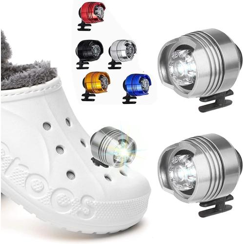 2pcs Led Croc (Color:Argent) Shoes Light,Phares Pour Croc,Petites Lumières,2pcs Phares Drôles De Croco Pour Chaussures,Petites Lumières Led Pour Adultes Enfants Crocs Glow,Pour Chien Marche Camping