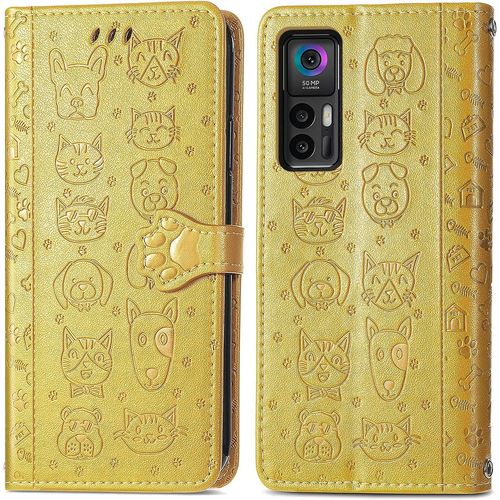 Coque Pour Tcl 30 Plus/Tcl 30 5g, Antichoc Portefeuille Etui Housse En Cuir A Rabat Avec Porte Carte, Chiusura Magnetica [Motif De Chat Chien] Flip Cover Case Pour Tcl 30 Plus, Jaune