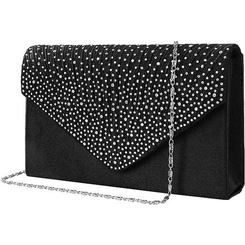 Satin Pochette Mariage Soirée Sac à Main Bandouliere pour Femme pour Fête Cocktail Mariage Cadeau, Élégant Enveloppe Bourse Chaine Diamant Pour Dame Fille