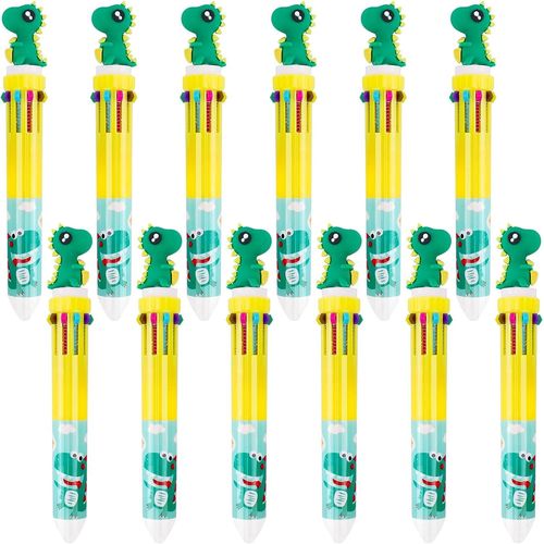 12 Pièces 10-En-1 Dinosaure Stylos À Bille Roulante Rétractable Multicolore,Bille Rétractables Pointe,10-Couleur Stylo À Bille Pour La Fournitures Scolaires De Bureau Élèves Enfants Cadeau