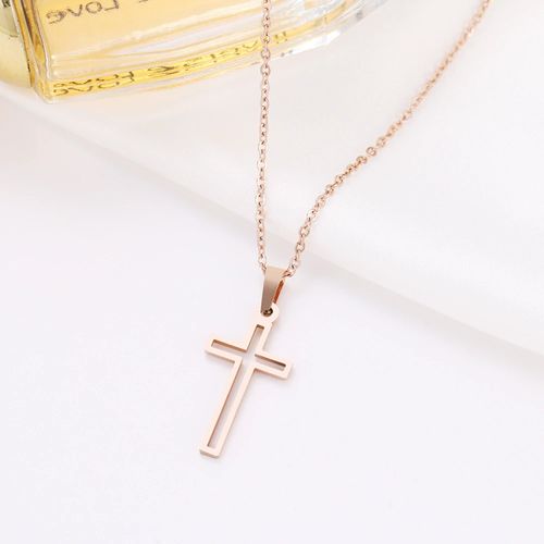 Collier Avec Pendentif Croix Chrétienne Or Rose, Bijou Minimaliste Chrétien, Bijou Croix, Cadeau Fête Des Mères Et Des Pères