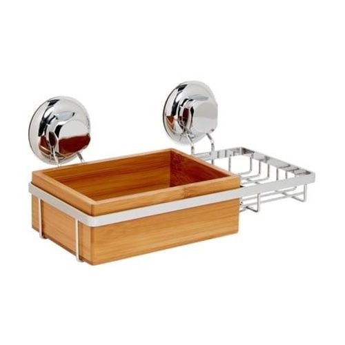 Porte-savon rangement ventouses Spa bambou acier 27 cm - TS