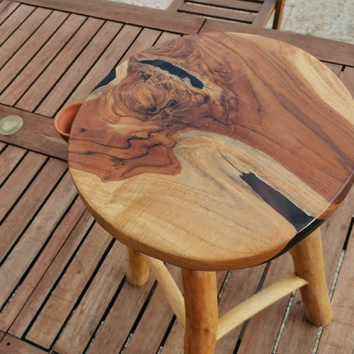 Tabouret En Teck Epoxy