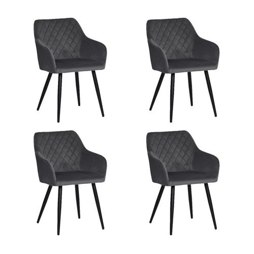 Lot De 4 Flindy Chaise De Salle À Manger En Velours Matelassé- Gris