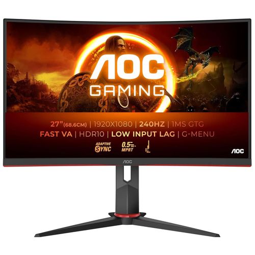 AOC Gaming C27G2Z3/BK - Écran LED - jeux - incurvé - 27" - 1920 x 1080 Full HD (1080p) @ 280 Hz - Fast VA - 300 cd/m² - 4000:1 - HDR10 - 0.5 ms - 2xHDMI, DisplayPort - noir, rouge