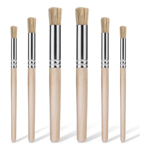 6 Pièces De Pinceaux En Bois Pour Peinture Sur Bois, Pinceaux En Poils Naturels Pour Peinture Acrylique, (3 Tailles)