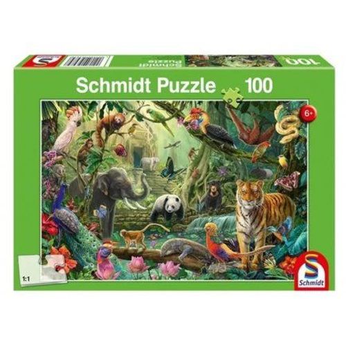 Puzzle Enfant 6 Ans - Animaux De La Jungle 100 Pieces - Faune Sauvage - Jeu Educatif, Reflexion - Set Puzzle Et Carte Tigres