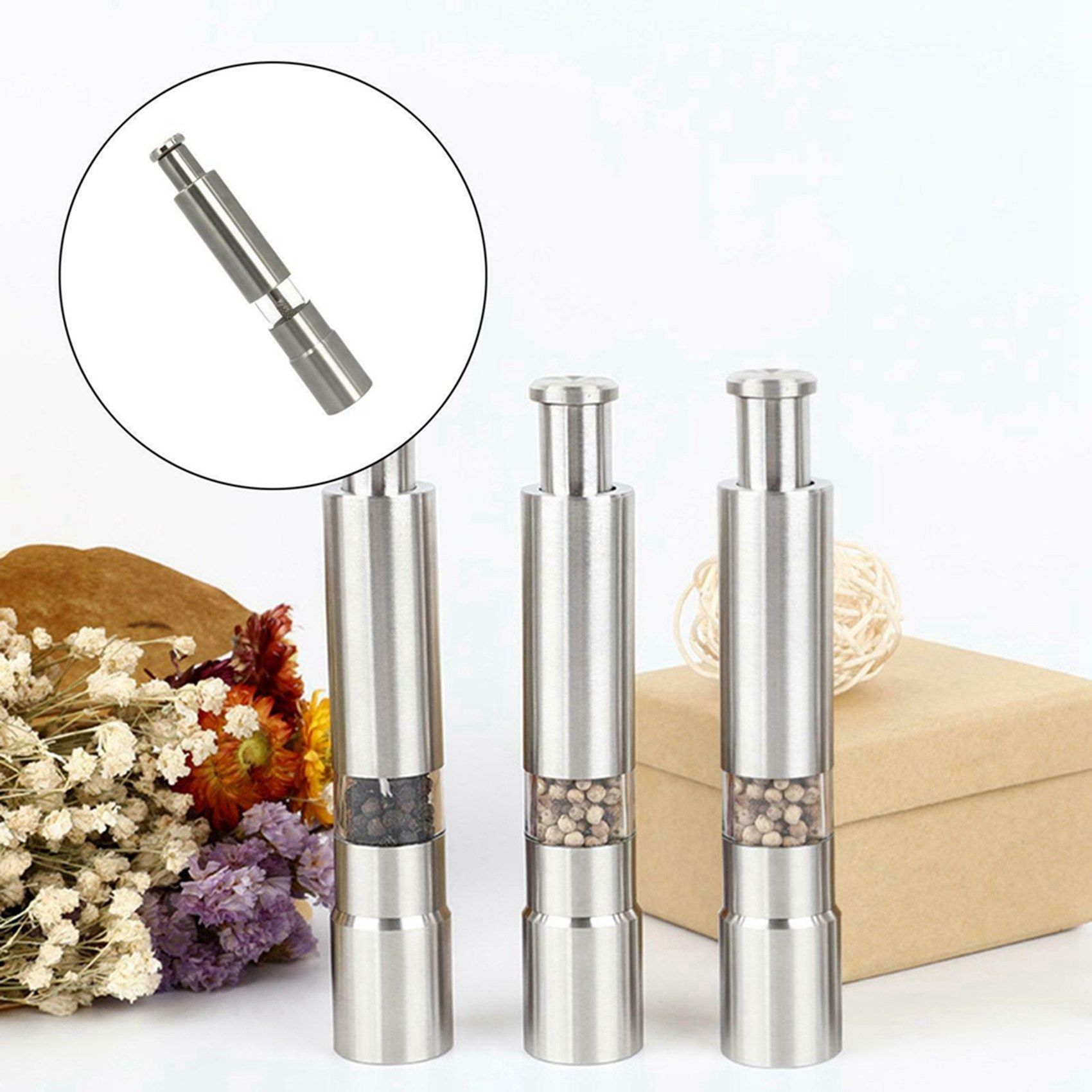 2x Moulin  Sel Et Poivre En Acier Inoxydable Bouton Pousso... - 2