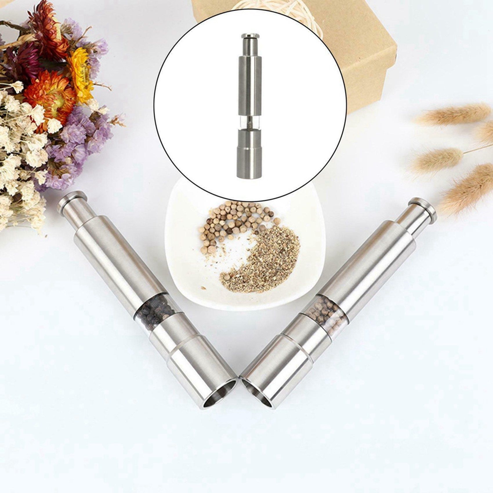 2x Moulin  Sel Et Poivre En Acier Inoxydable Bouton Pousso... - 3