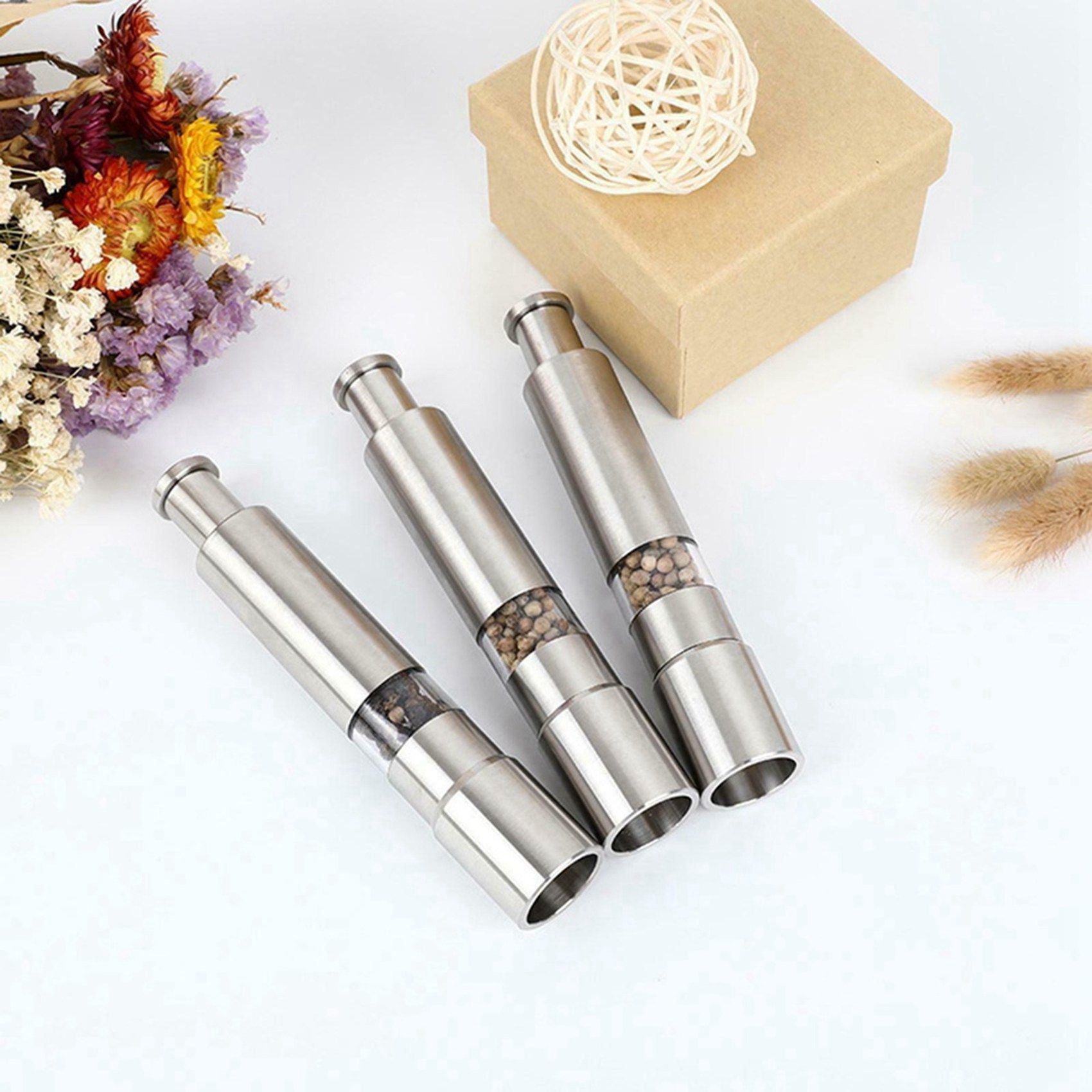 2x Moulin  Sel Et Poivre En Acier Inoxydable Bouton Pousso... - 6