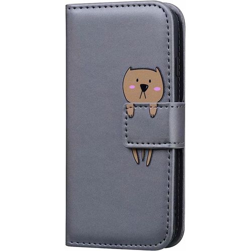 Coque Iphone 6 Plus,Housse Iphone 6s Plus,Etui En Cuir Synthetique Portefeuille Les Dessins Animes Ours,Ave Fonction Support,Antichoc Tpu,Pour Iphone 6 Plus/6s Plus(5.5""),Gris