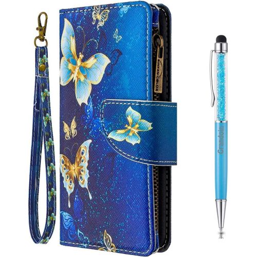 Coque Pour Nokia 5.3, Peint Flip Cover Tui Fermeture Clair Portefeuille Housse En Pu Cuir Avec Tpu Silicone Souple [9 Fente De Carte] [Fermeture Magntique] (Papillon Dor)