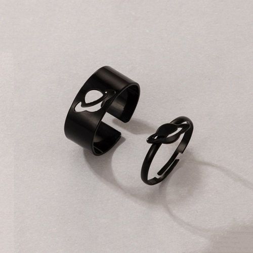 Bague Ouverte Réglable Pour Femmes Et Hommes, Ensemble De Matiques De Couple, Bijoux En Métal Vintage, Punk Simple, Planète Géométrique Noire