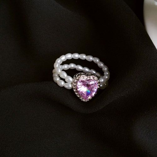 Bague Élastique En Forme De C¿Ur Pour Femme, Bijou Simple, Réglable, En Cristal, Noir Et Blanc, Nouvelle Collection