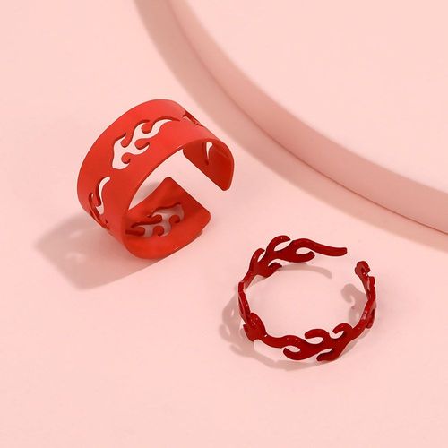 Bague Ouverte À Flamme Rouge Pour Femmes Et Hommes, Ensemble De Bagues De Couple, Bijoux Punk En Métal Réglable, Cadeau De Fête De Mariage