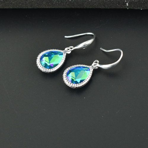Boucles D'oreilles En Cristal Multicolore Simple Pour Femmes, Bijoux Colorés Pour Fête De Mariage, Couleur Argent, Cadeau