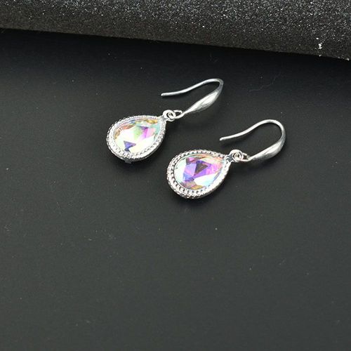 Boucles D'oreilles En Cristal Multicolore Simple Pour Femmes, Bijoux Colorés Pour Fête De Mariage, Couleur Argent, Cadeau
