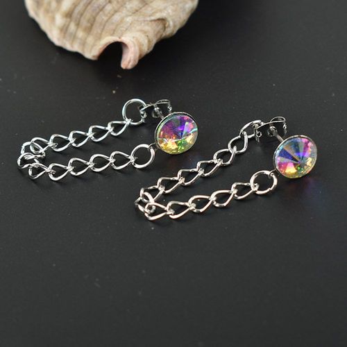 Boucles D'oreilles En Cristal Multicolore Pour Femmes, Chaîne Ronde, Pompon Géométrique, Bijoux Minimaliste En Métal, Goutte, Cadeau De Fête