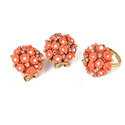 Ensemble De Boucles D'oreilles Romantiques En Céramique Pour Femme, Bijoux En Strass, Fleur, Blanc, Bleu, Floral, Bagues Réglables