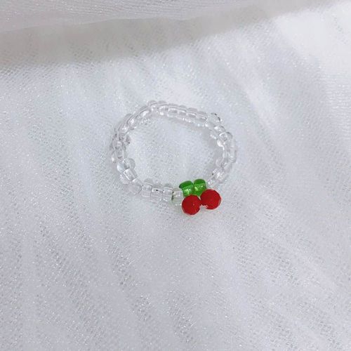 Bague Élastique En Résine Noire Et Blanche Pour Femmes Et Filles, Bijoux Coréens Réglables, Perles De Cerise, Anneau Élastique En Forme De Fruit, Cadeau De Fête