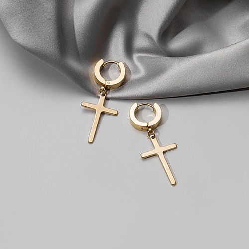 Boucles D'oreilles Punk Pour Femmes, Bijoux En Acier Inoxydable, Couleur Argent Noir, Croix Goutte D'eau, Coréen Géométrique, Pendentif