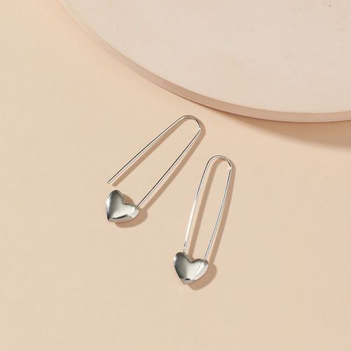 Boucles D'oreilles En Forme De C¿Ur Pour Femmes, Broche De Couleur Argent, Géométrique, Simple, Bijoux En Métal, Cadeau