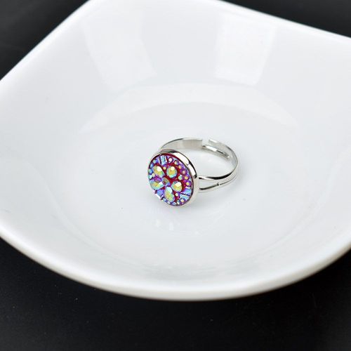 Bagues Rondes En Résine Pour Femmes, Vert, Blanc, Bleu, Réglables, Bijoux De Fête De Mariage, Couleur Argent