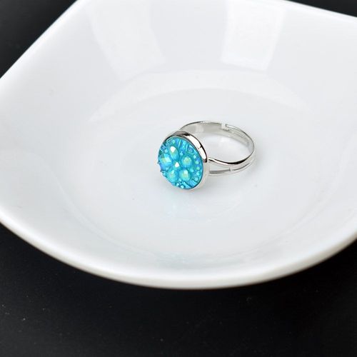 Bagues Rondes En Résine Pour Femmes, Vert, Blanc, Bleu, Réglables, Bijoux De Fête De Mariage, Couleur Argent