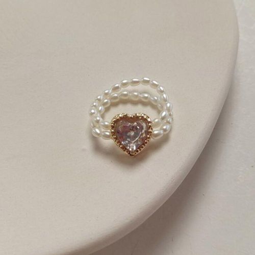 Bague Élastique En Forme De C¿Ur Pour Femme, Bijou Simple, Réglable, En Cristal, Noir Et Blanc, Nouvelle Collection