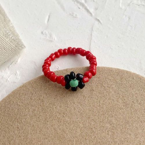 Bague En Résine Pour Femmes, Bijoux Floraux Simples, Rouges Et Blancs, Élastiques, Jolie Perle, Ajustable, Pour Femmes