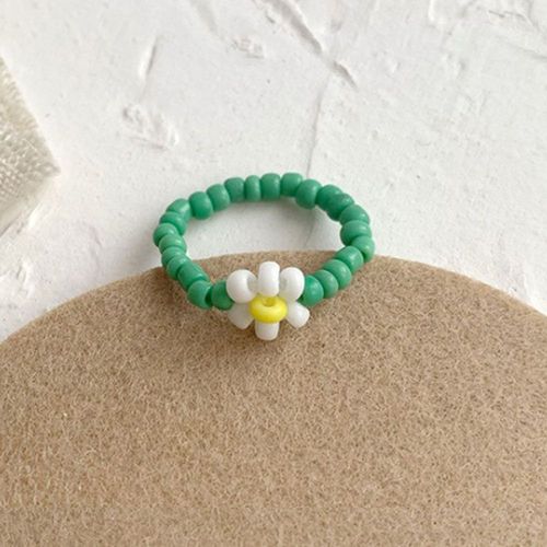 Bague En Résine Pour Femmes, Bijoux Floraux Simples, Rouges Et Blancs, Élastiques, Jolie Perle, Ajustable, Pour Femmes