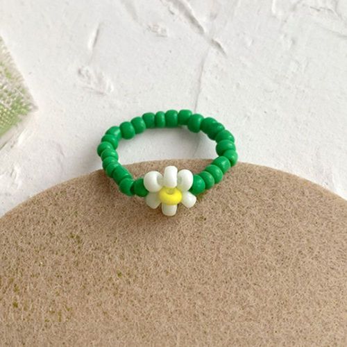 Bague En Résine Pour Femmes, Bijoux Floraux Simples, Rouges Et Blancs, Élastiques, Jolie Perle, Ajustable, Pour Femmes