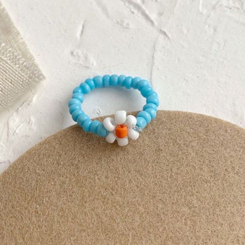Bague En Résine Pour Femmes, Bijoux Floraux Simples, Rouges Et Blancs, Élastiques, Jolie Perle, Ajustable, Pour Femmes