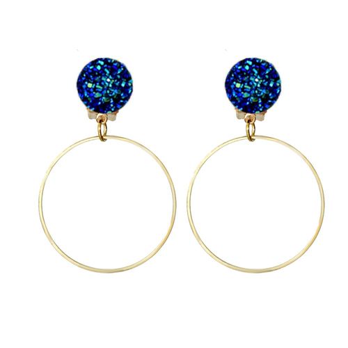 Boucles D'oreilles Rondes En Résine Pour Femmes, Sans Trou, Bleu, Blanc, Sans Perçage, Bijoux De Mariage