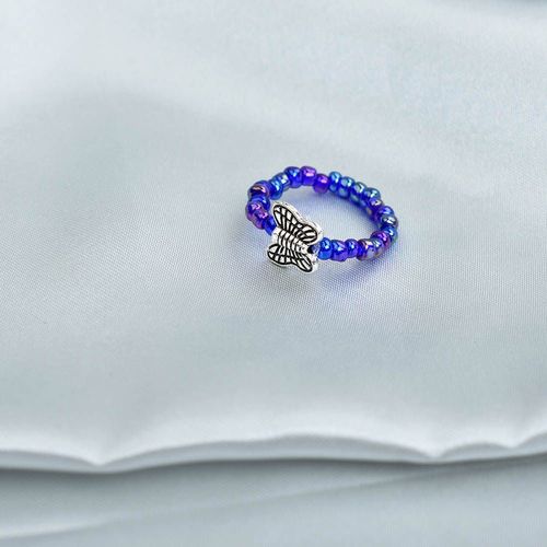 Bague Minimaliste En Résine Pour Femmes, Anneau Élastique En Perles Vertes Et Bleues, Bijoux De Doigt, Joli Anneau Papillon Réglable, Accessoires De Fête