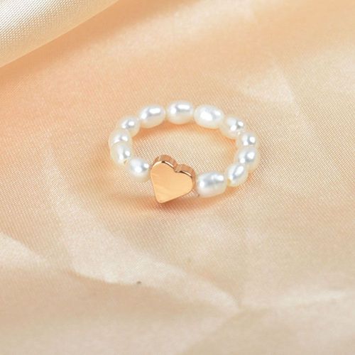 Bagues Simples En Forme De C¿Ur Pour Femmes, Anneau Élastique En Perle D'eau Douce Blanche, Ajustable À La Main, Bijoux, Cadeau De Fête De Mariée