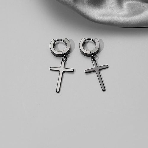 Boucles D'oreilles Punk Pour Femmes, Bijoux En Acier Inoxydable, Couleur Argent Noir, Croix Goutte D'eau, Coréen Géométrique, Pendentif