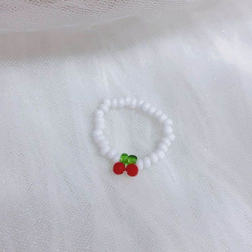 Bague Élastique En Résine Noire Et Blanche Pour Femmes Et Filles, Bijoux Coréens Réglables, Perles De Cerise, Anneau Élastique En Forme De Fruit, Cadeau De Fête