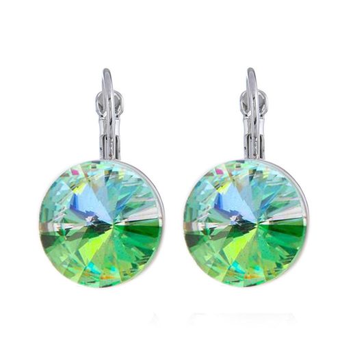 Boucles D'oreilles Rondes En Cristal Pour Femmes, Colorées, Vert, Bleu, Couleur Argent, Bijoux Géométriques, Cadeau De Fête De Mariage