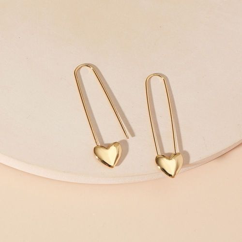 Boucles D'oreilles En Forme De C¿Ur Pour Femmes, Broche De Couleur Argent, Géométrique, Simple, Bijoux En Métal, Cadeau