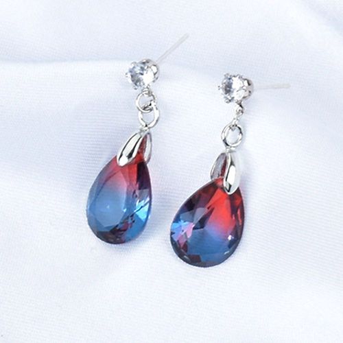 Boucles D'oreilles Géométriques Délicates Pour Femmes, Bijoux En Cristal Bleu Rouge, Goutte D'eau, Pour Fête De Mariage, Cadeau De Noël