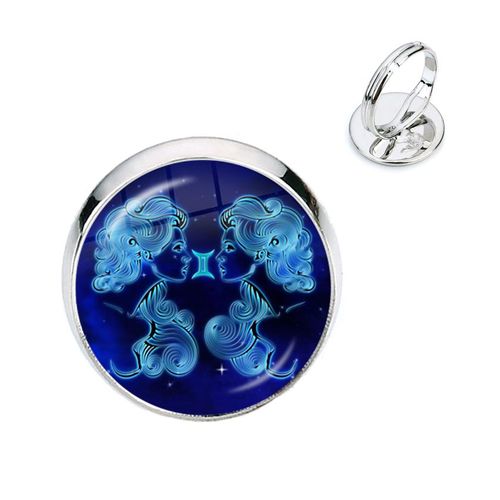 Bague Constellation 12 Signes Du Zodiaque, Cabochon En Verre, Dôme Réglable, Bijoux Pour Hommes Et Femmes, Cadeau D'anniversaire