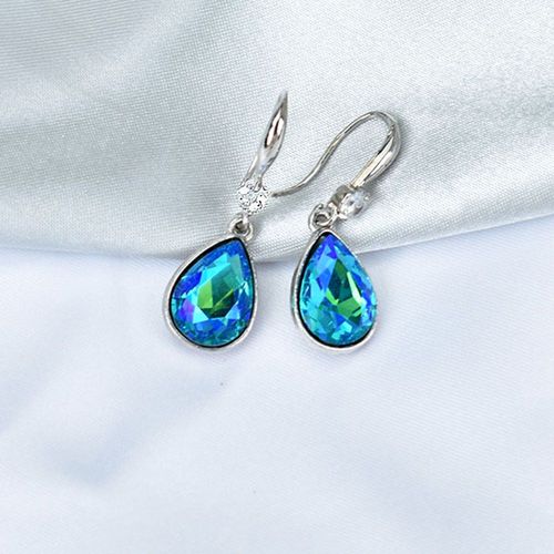 Boucles D'oreilles En Cristal Coloré Bleu Pour Femmes, Bijoux Géométriques Minimalistes Couleur Argent, Boucles D'oreilles De Mariage