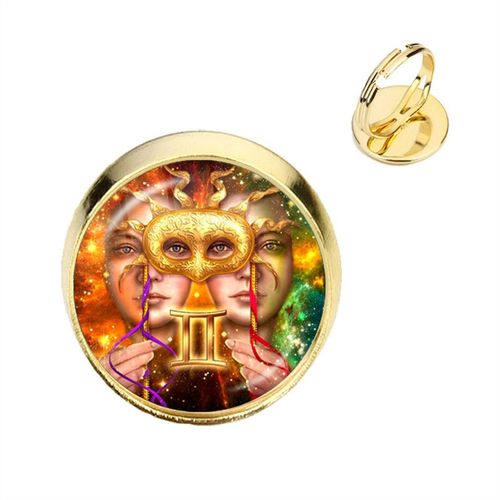 Bague 12 Constellations Ésotérique Faite À La Main, Cabochon En Verre, Signes Du Zodiaque, Bijoux Pour Homme Et Femme, Cadeau D'anniversaire
